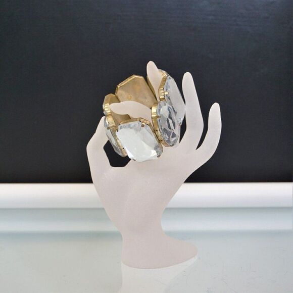 Chunky Stretch Bracelet Clear Mirrored Faceted Acrylic Glass Stones - Picture 1 of 8